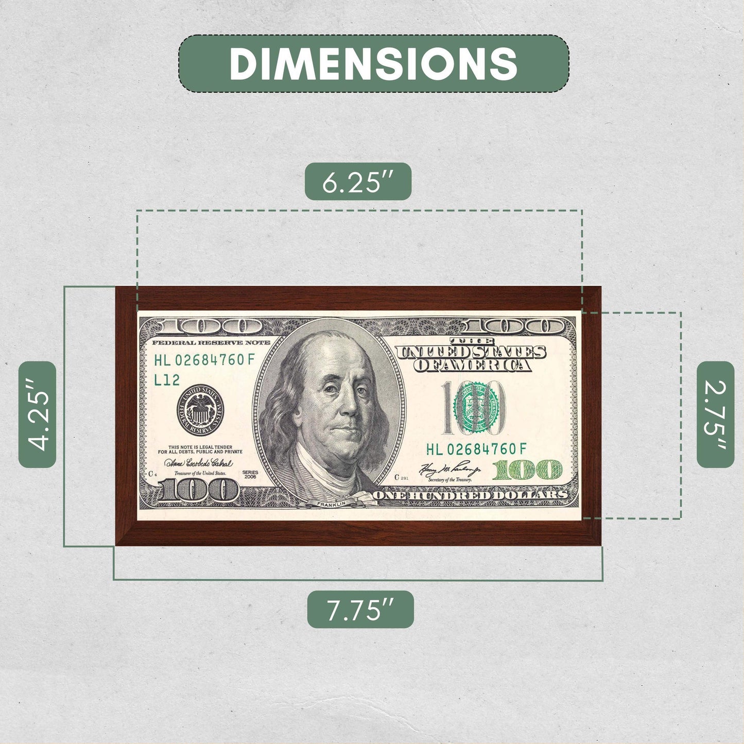 Mahogany First Dollar Currency Frame - detail view