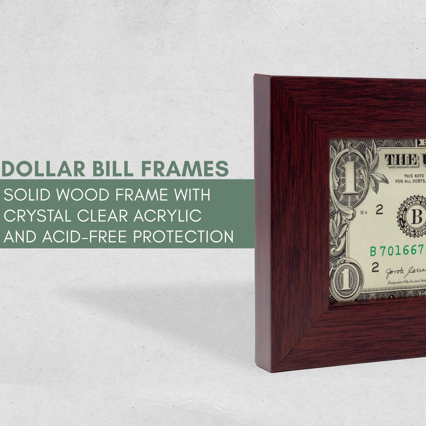 Mahogany First Dollar Currency Frame - back and hardware