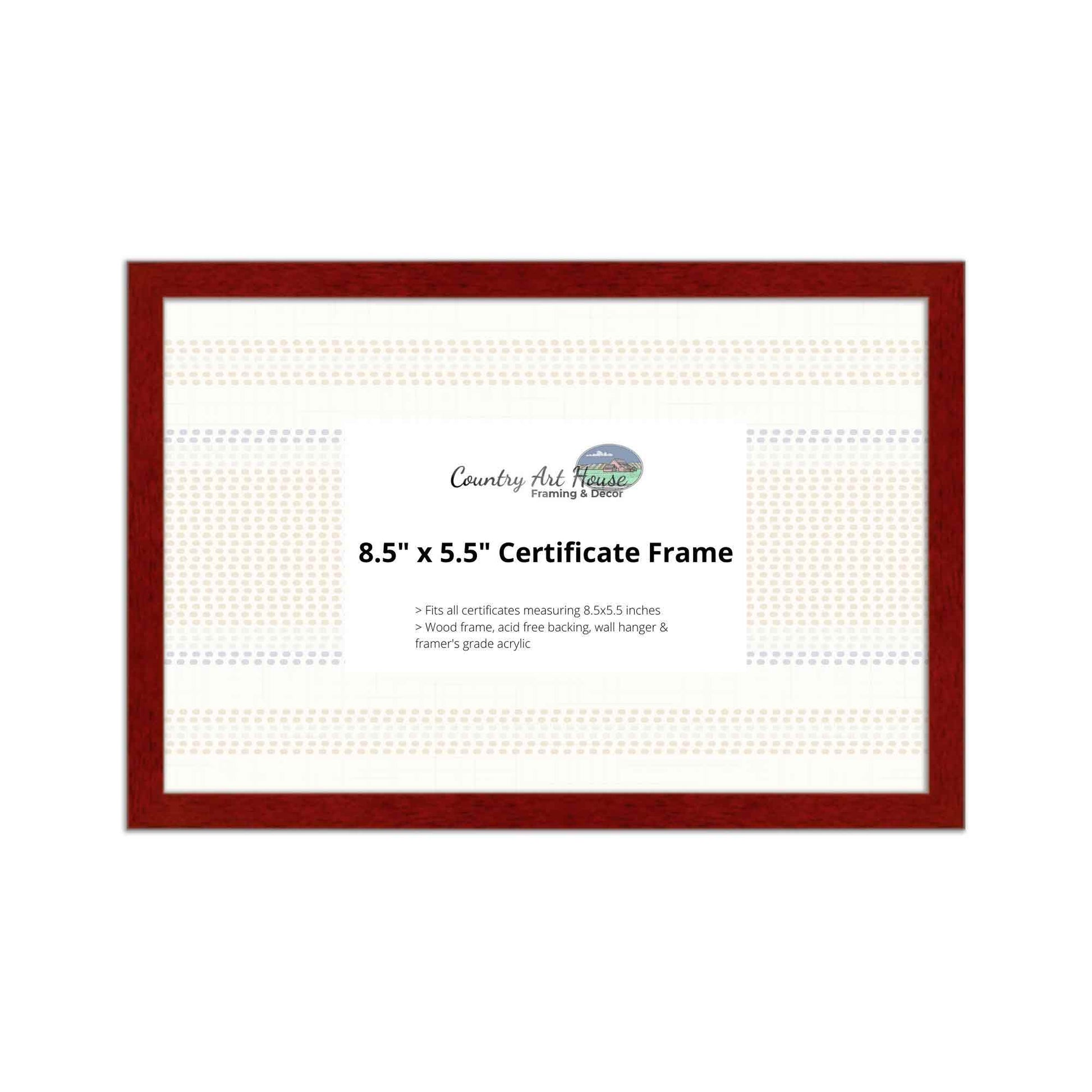 11" x 8.5" Certificate Frame - Wood Frame - Holds any document measuring 11" x 8.5" inches (Cherry) - CompTIA