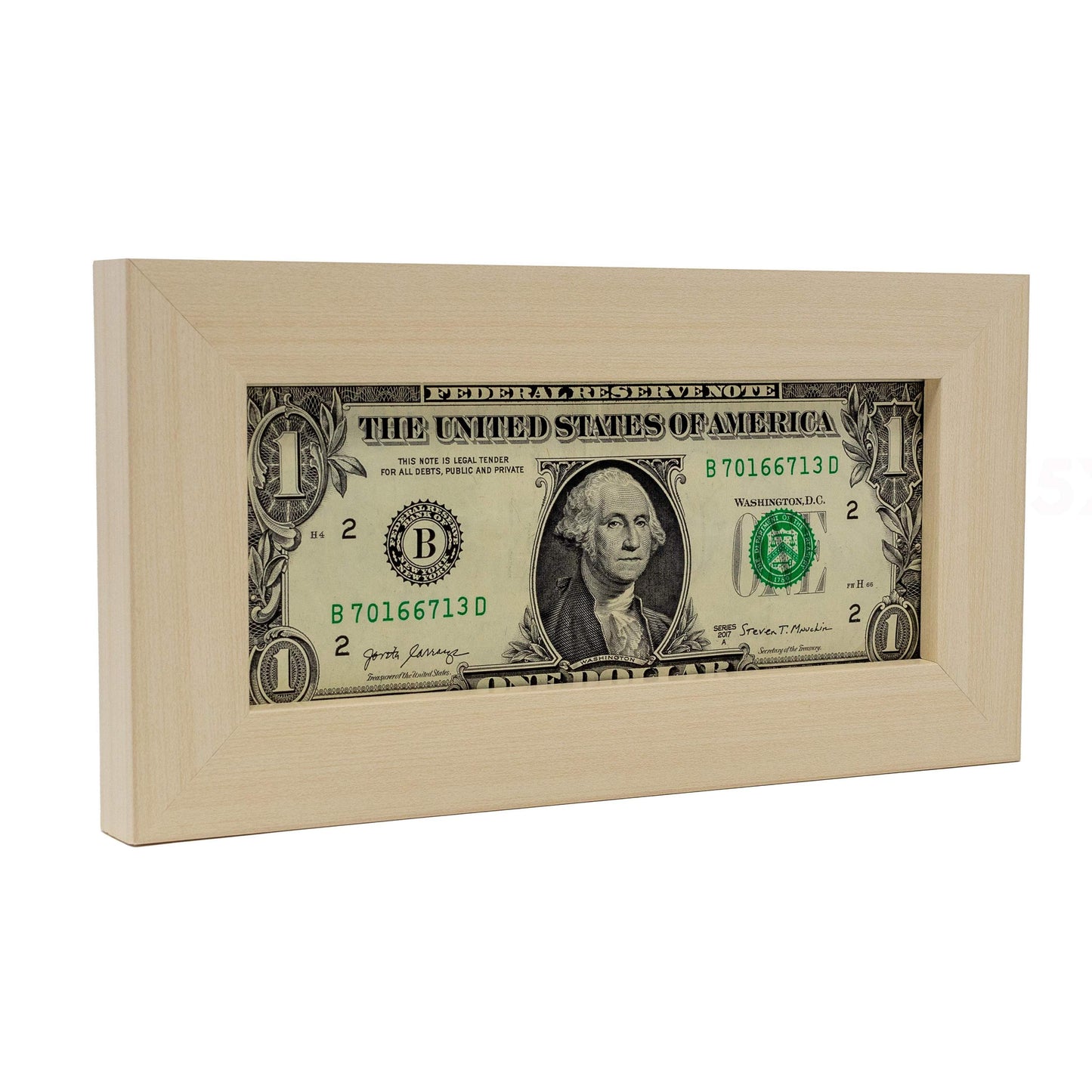White Washed First Dollar Currency Frame - corner and profile view