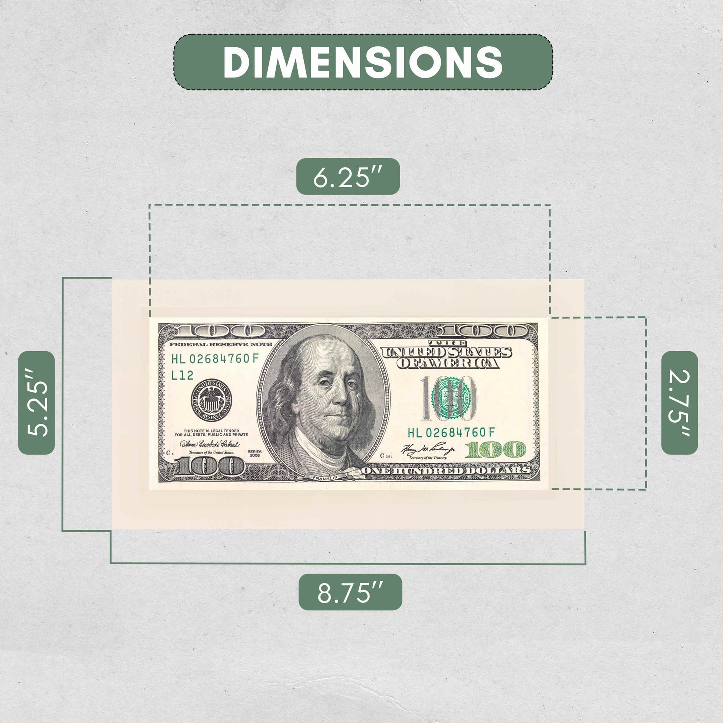 White Washed First Dollar Currency Frame - detail view