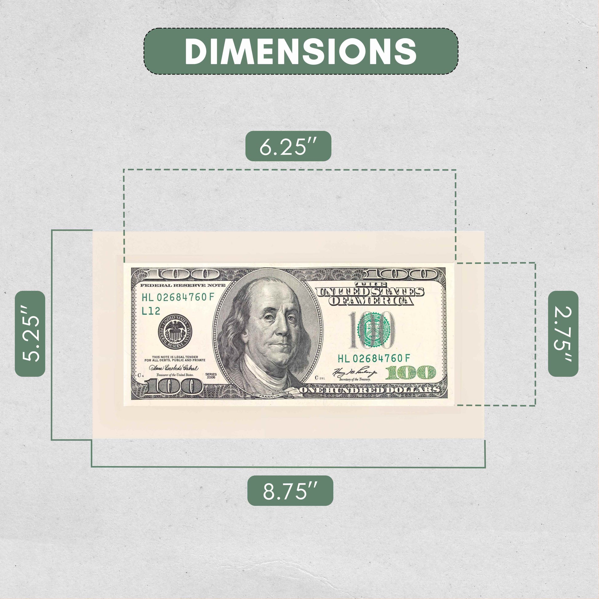 White Washed First Dollar Currency Frame - detail view