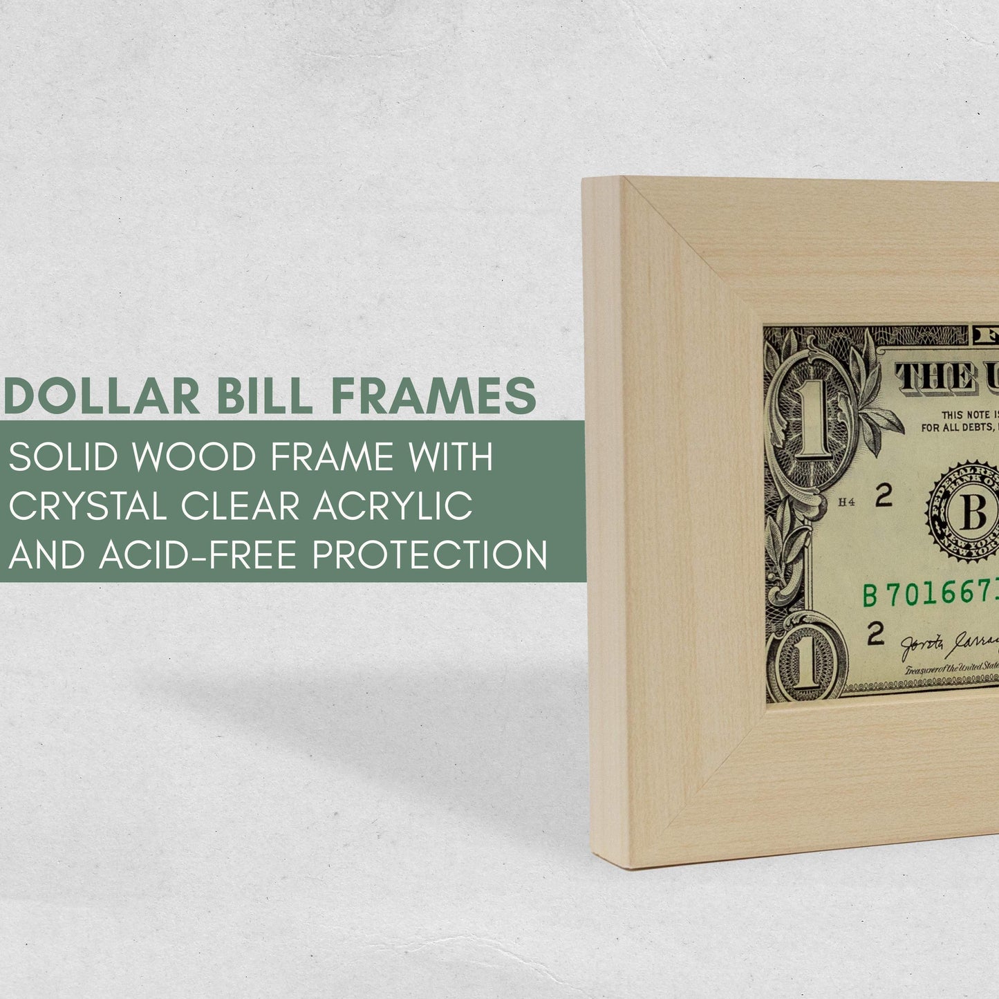 White Washed First Dollar Currency Frame - back and hardware