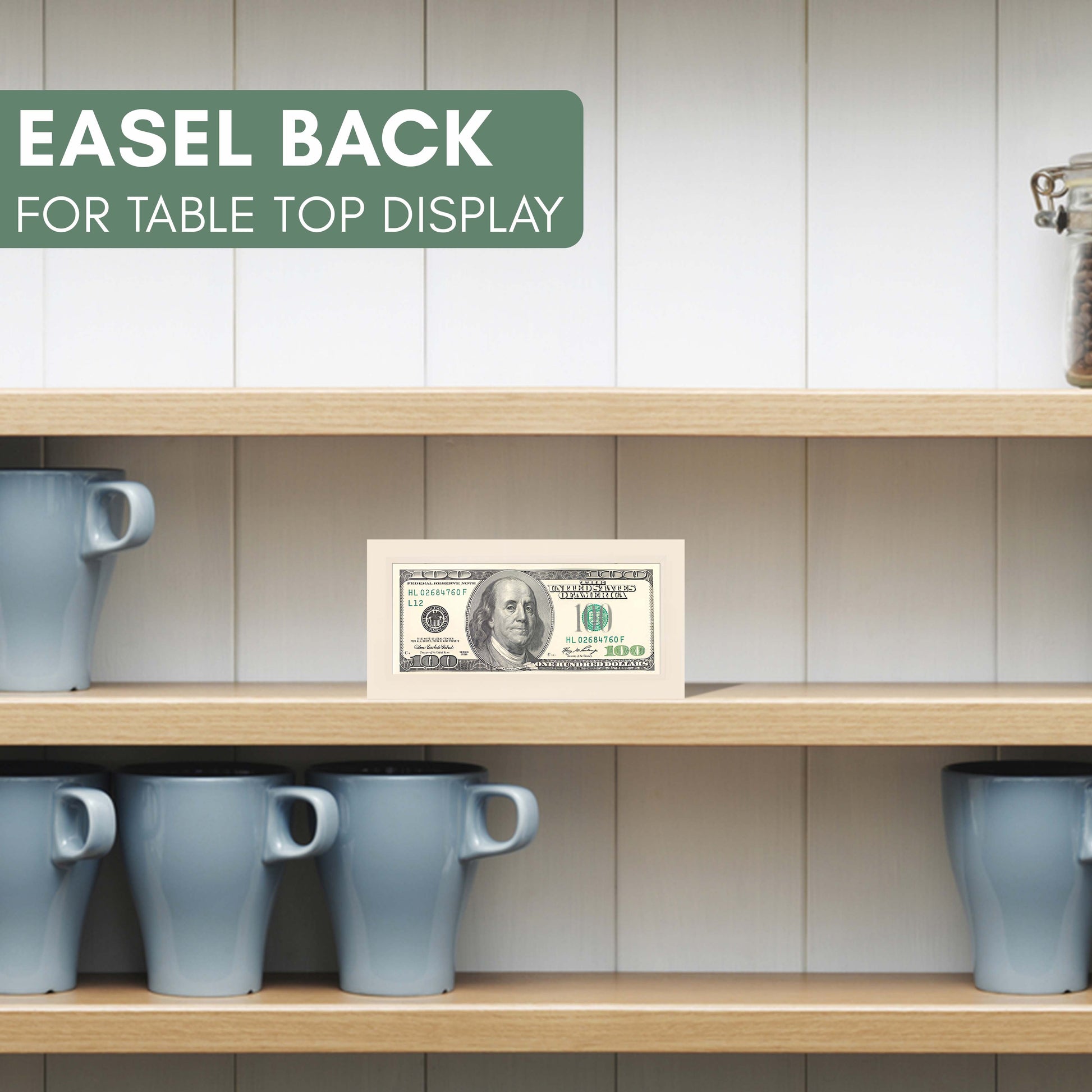 White Washed First Dollar Currency Frame - included components