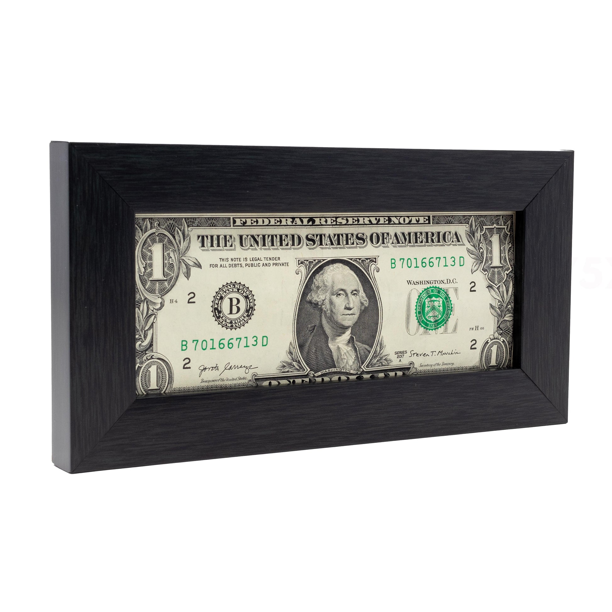 Grey First Dollar Currency Frame - corner and profile view
