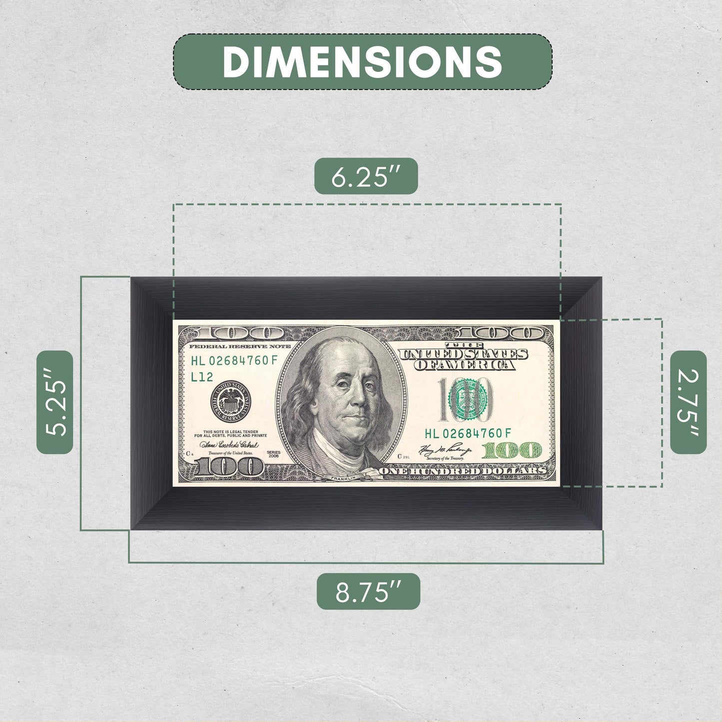 Grey First Dollar Currency Frame - detail view