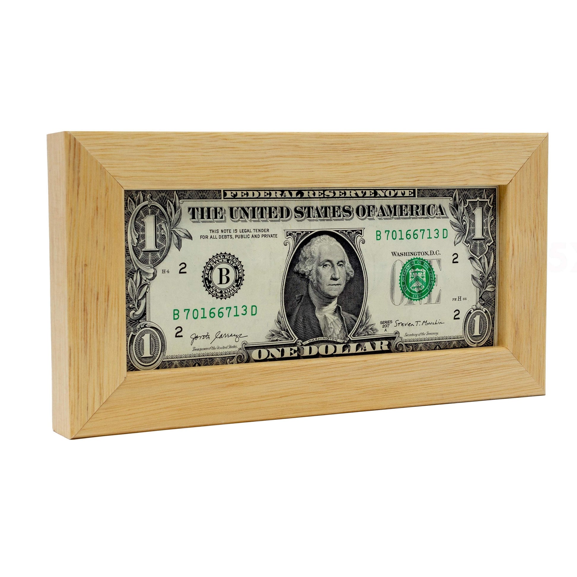 Natural First Dollar Currency Frame - corner and profile view