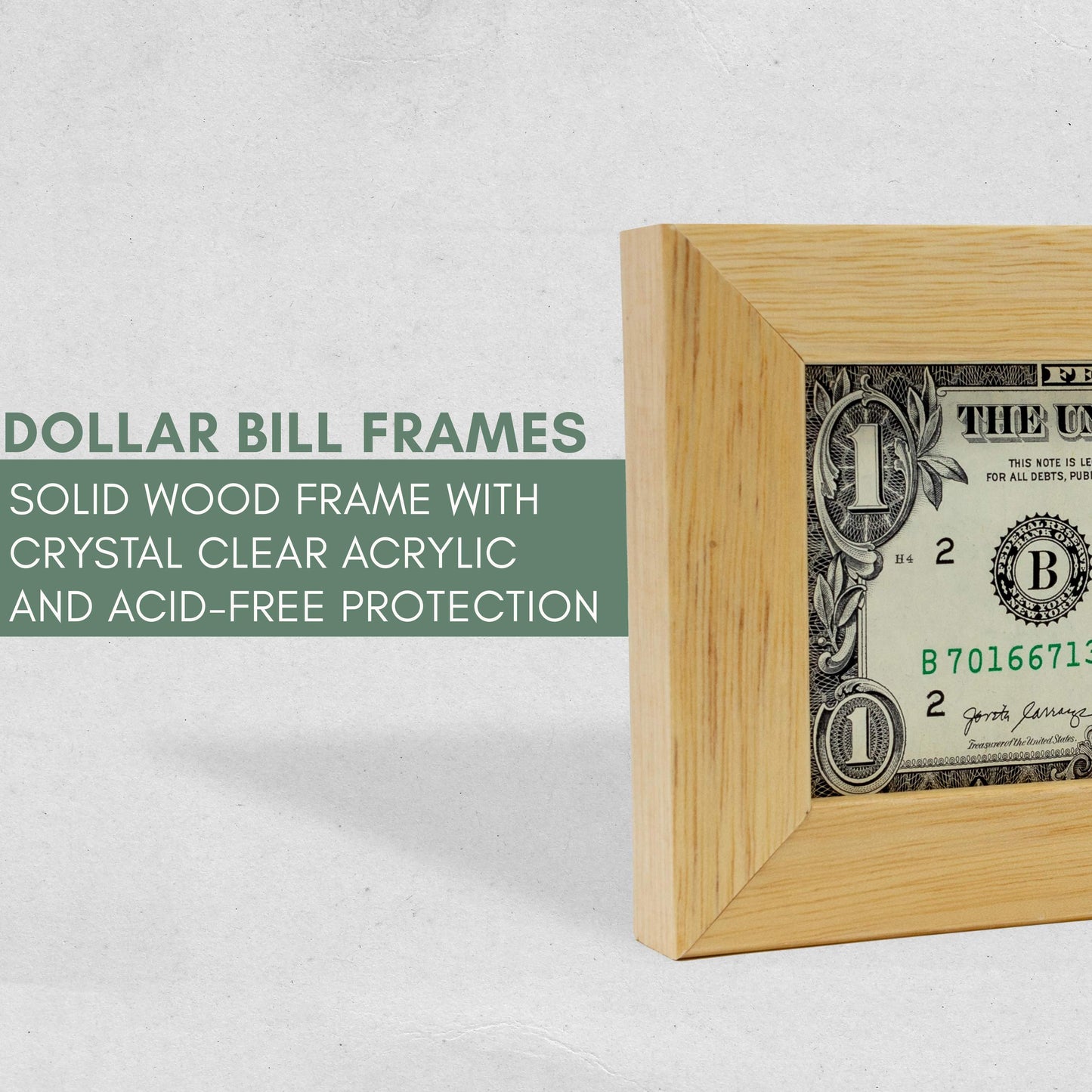 Natural First Dollar Currency Frame - back and hardware