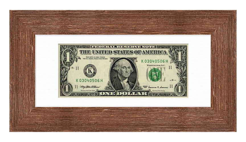 Barnwood Brown First Dollar Currency Frame - corner and profile view