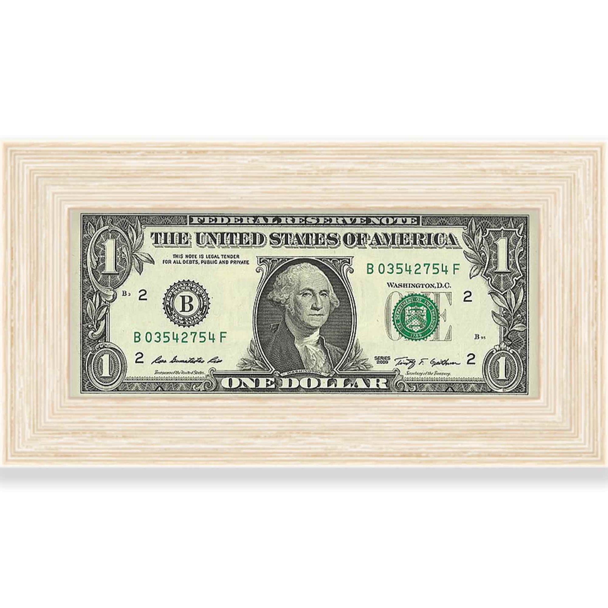 Barnwood White First Dollar Currency Frame - corner and profile view