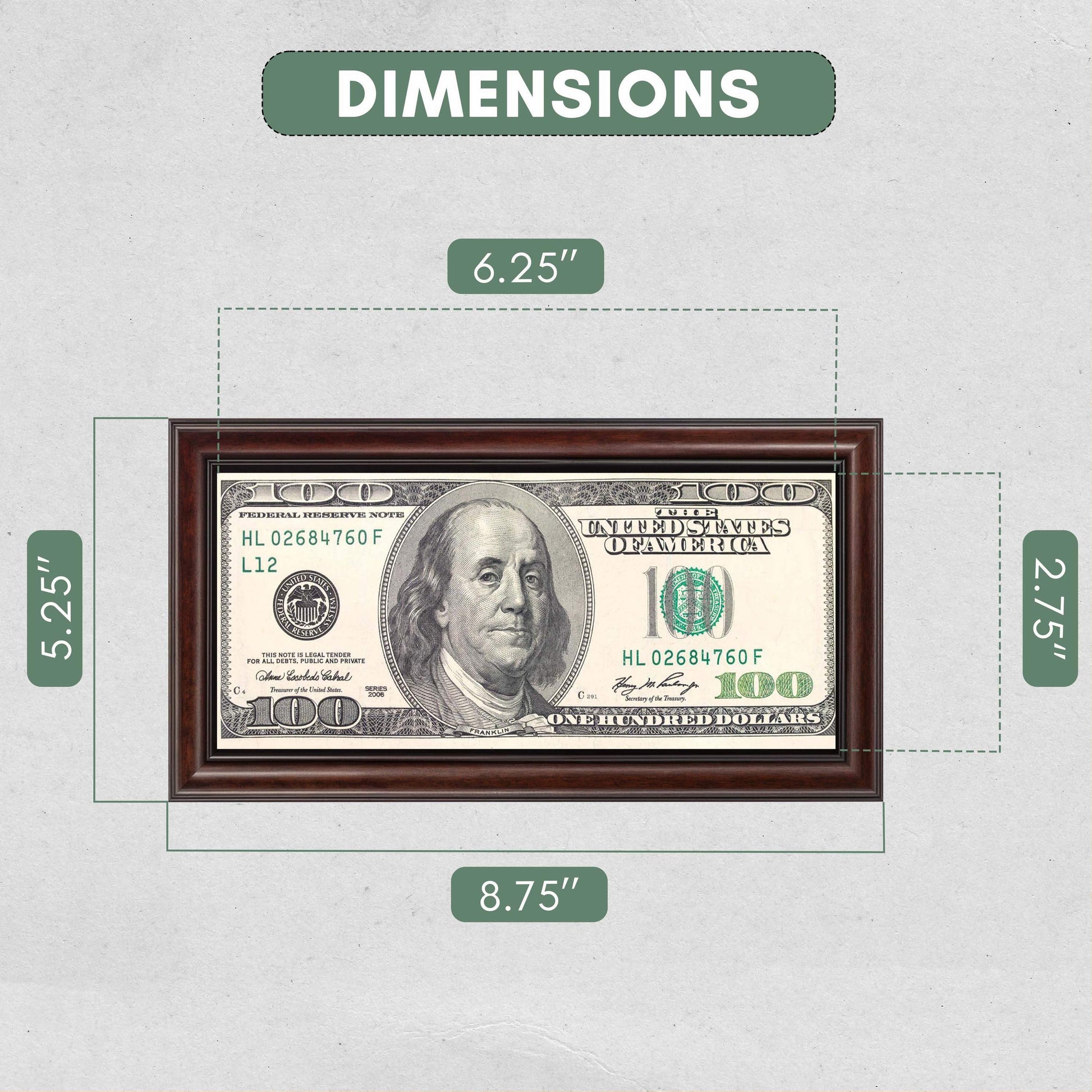 Traditional Mahogany First Dollar Currency Frame - detail view