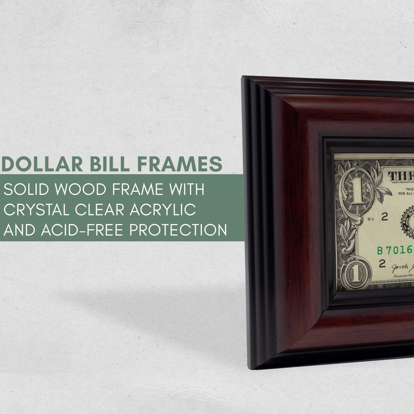 Traditional Mahogany First Dollar Currency Frame - back and hardware