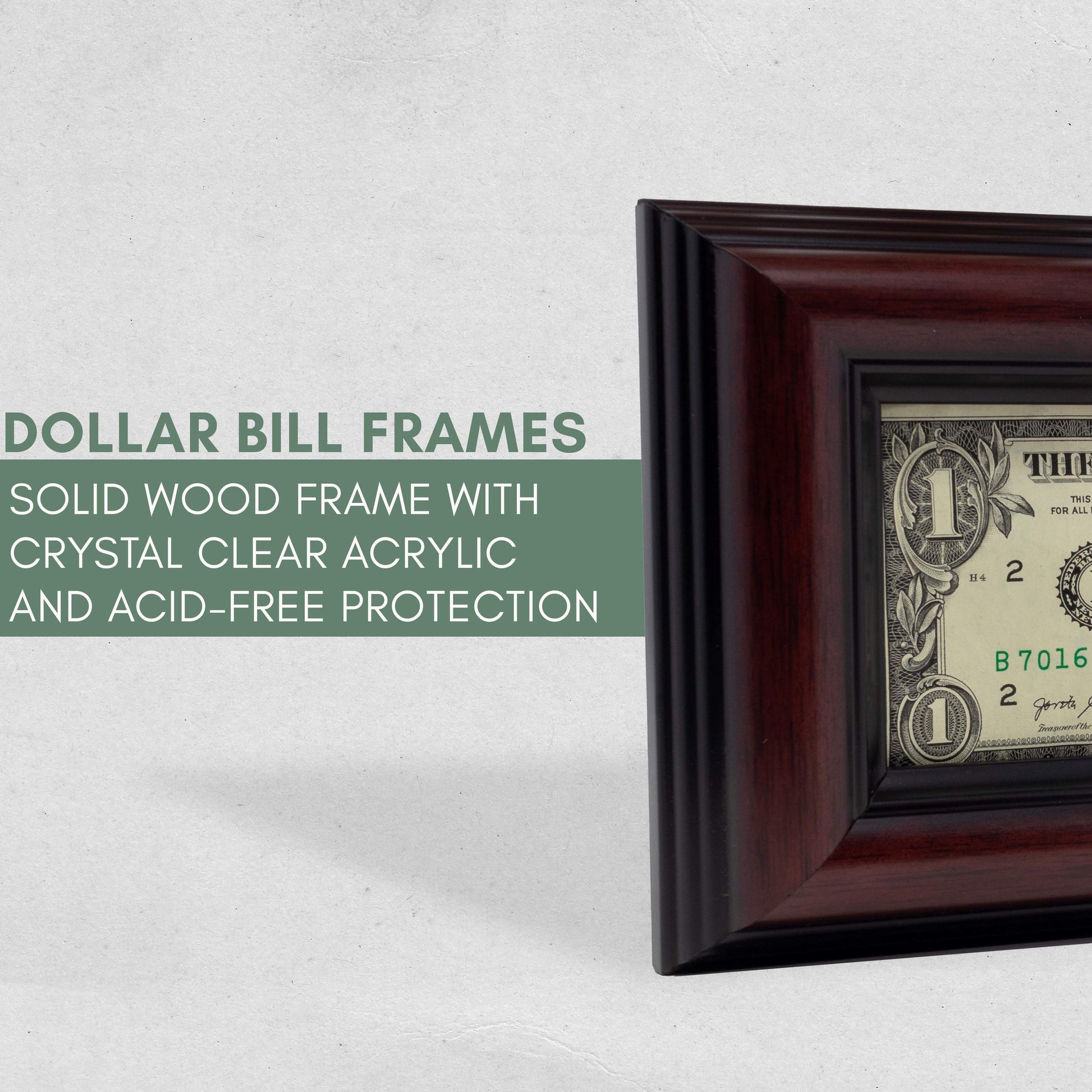 Traditional Mahogany First Dollar Currency Frame - back and hardware