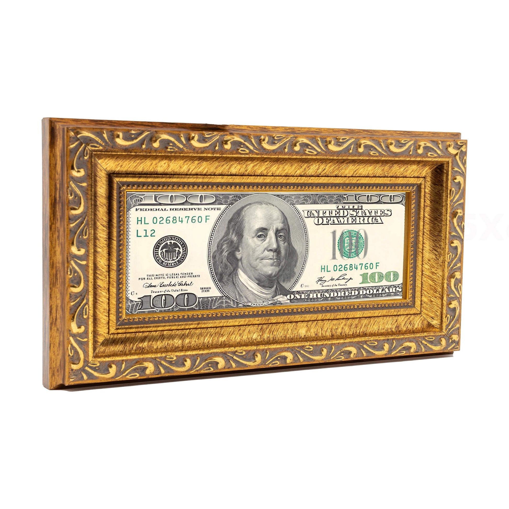 Antique Gold First Dollar Currency Frame - corner and profile view