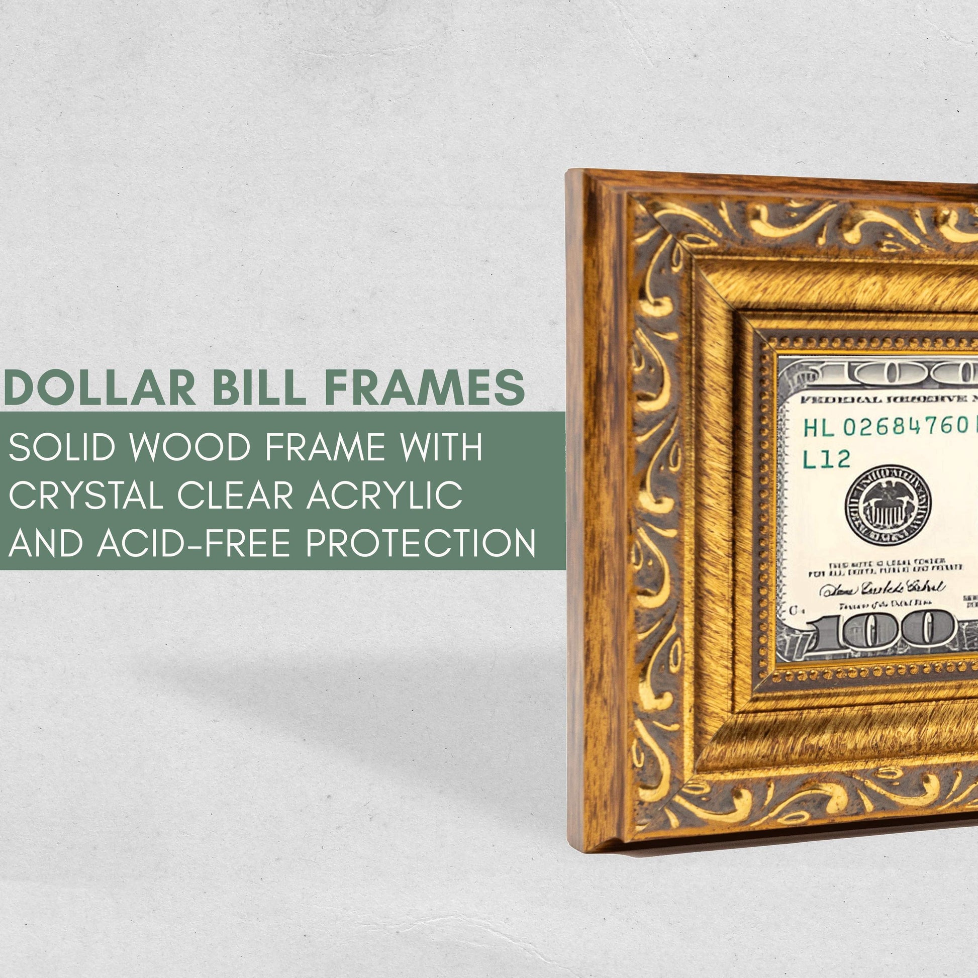 Antique Gold First Dollar Currency Frame - back and hardware