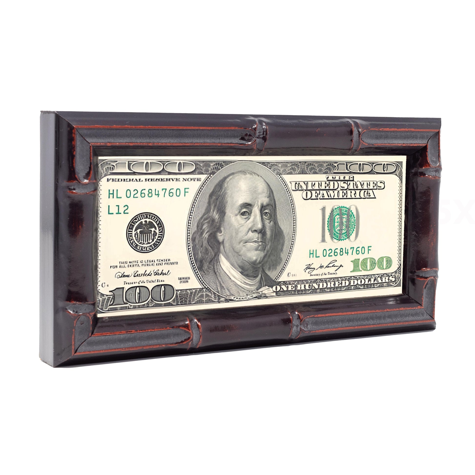 Walnut Bamboo First Dollar Currency Frame - corner and profile view