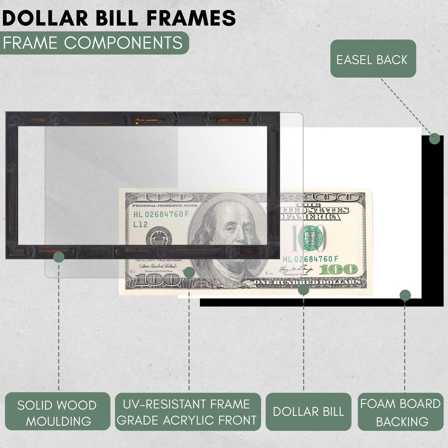 Walnut Bamboo First Dollar Currency Frame