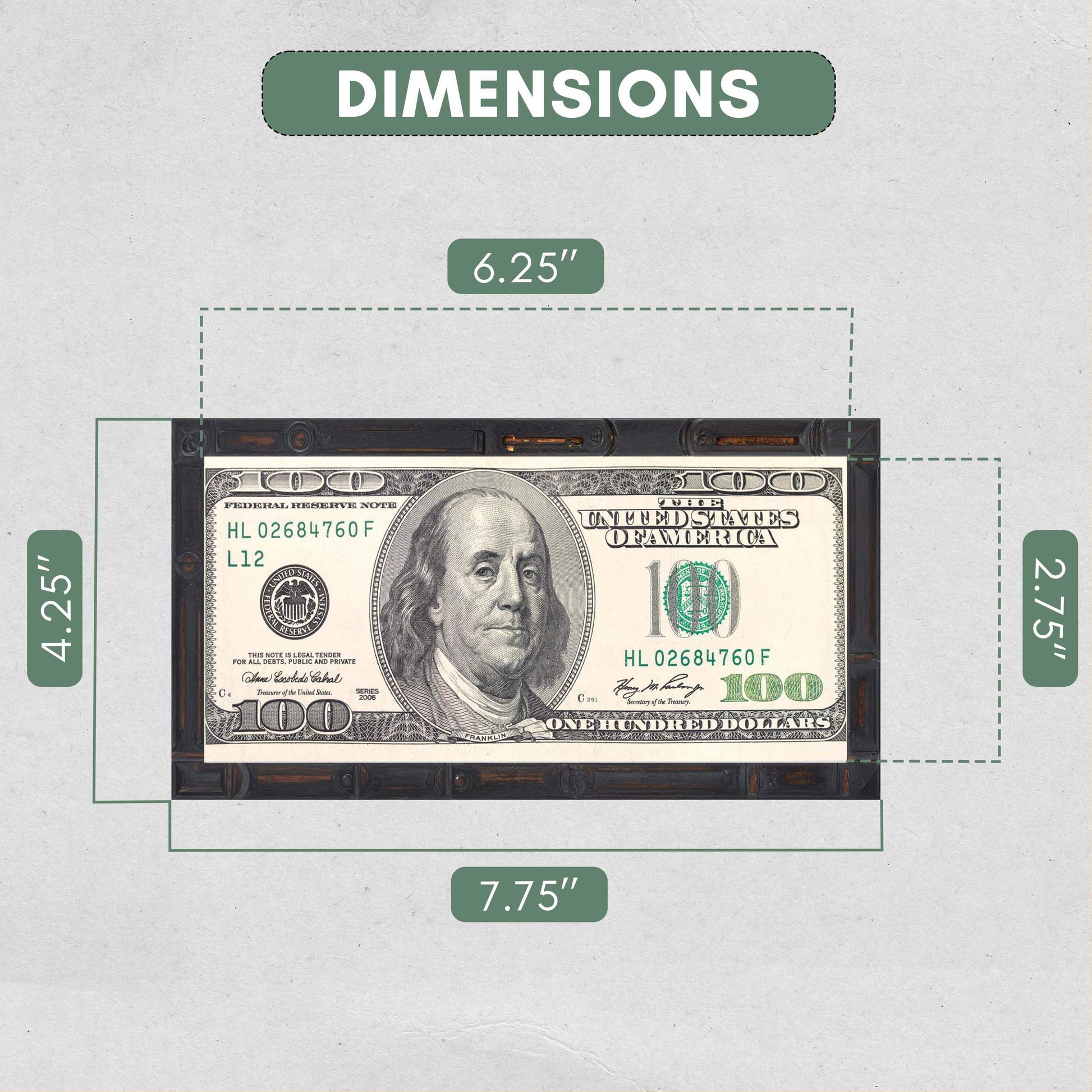 Walnut Bamboo First Dollar Currency Frame - detail view