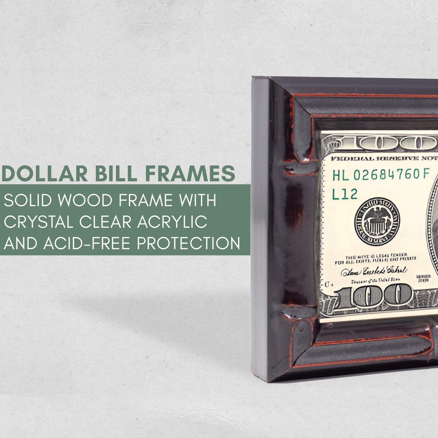 Walnut Bamboo First Dollar Currency Frame - back and hardware