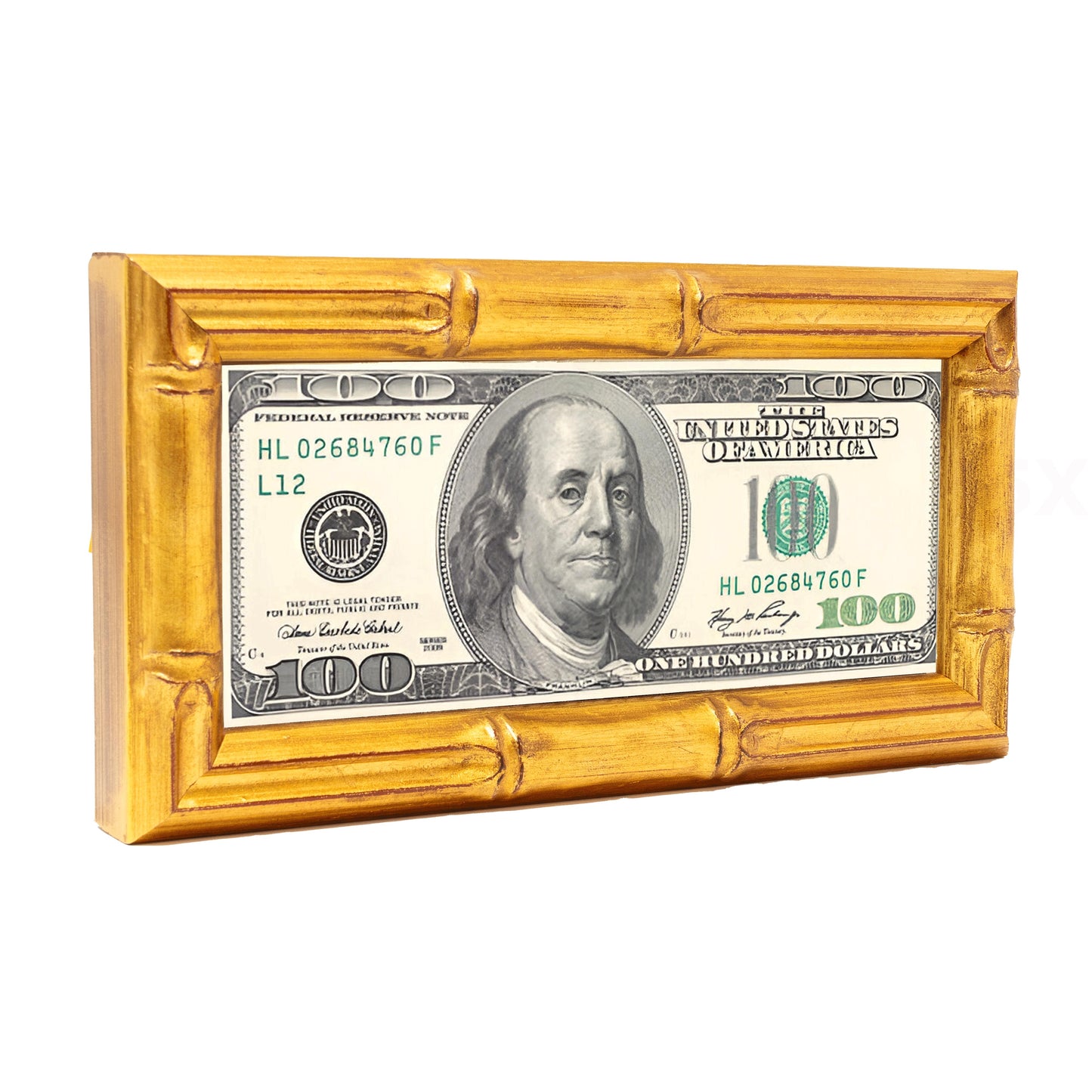 Gold Bamboo First Dollar Currency Frame - corner and profile view