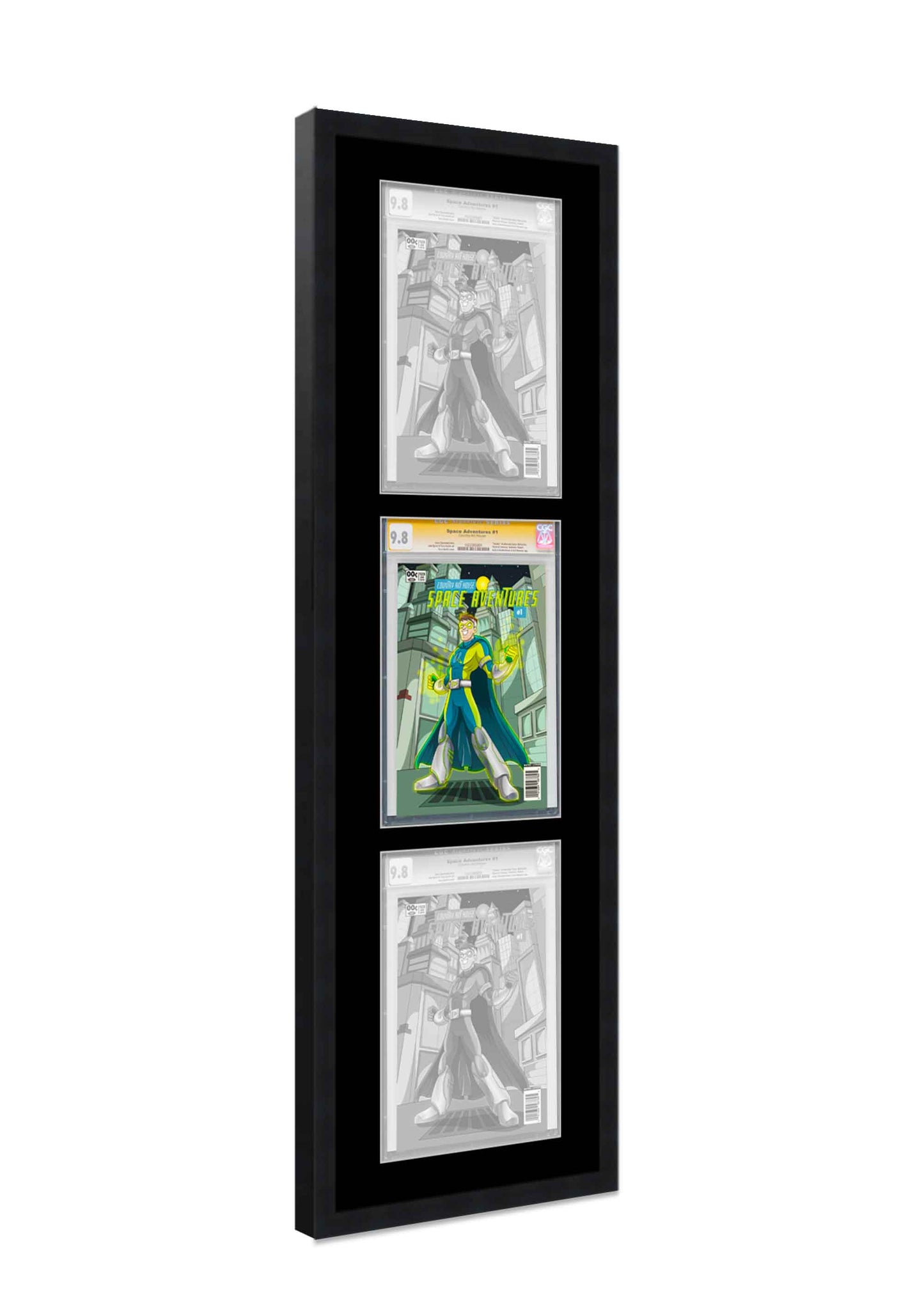 Newspaper Frame - Black Frame With Navy Blue and Orange Acid Free Double Matting Fits an Entire Newspapers - 11 x 21 Solid Wood Picture Frame - included components