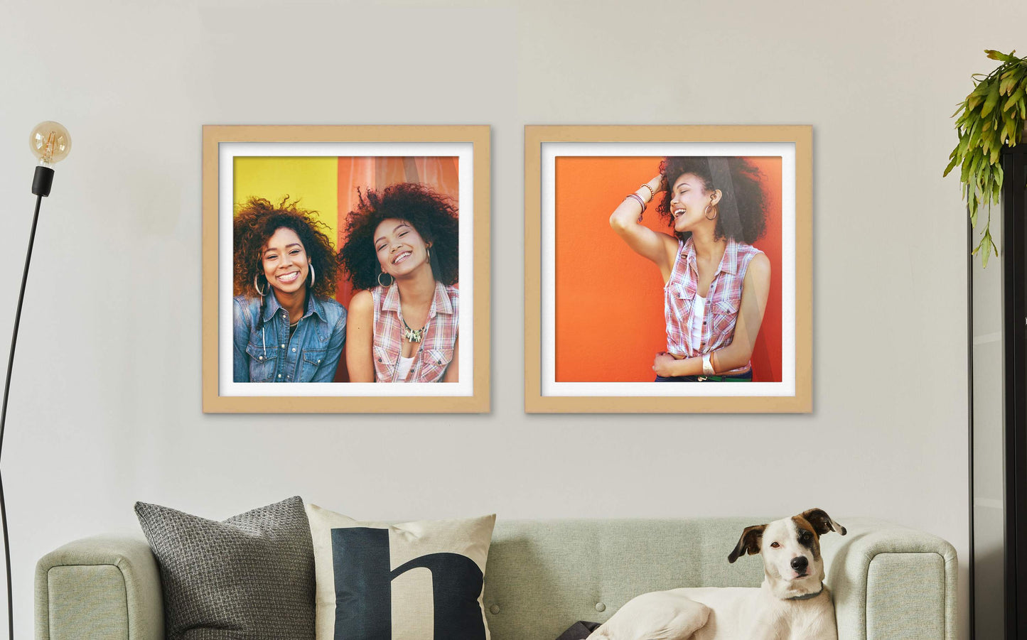 Natural Collage Frame with White Frame Mat - detail view