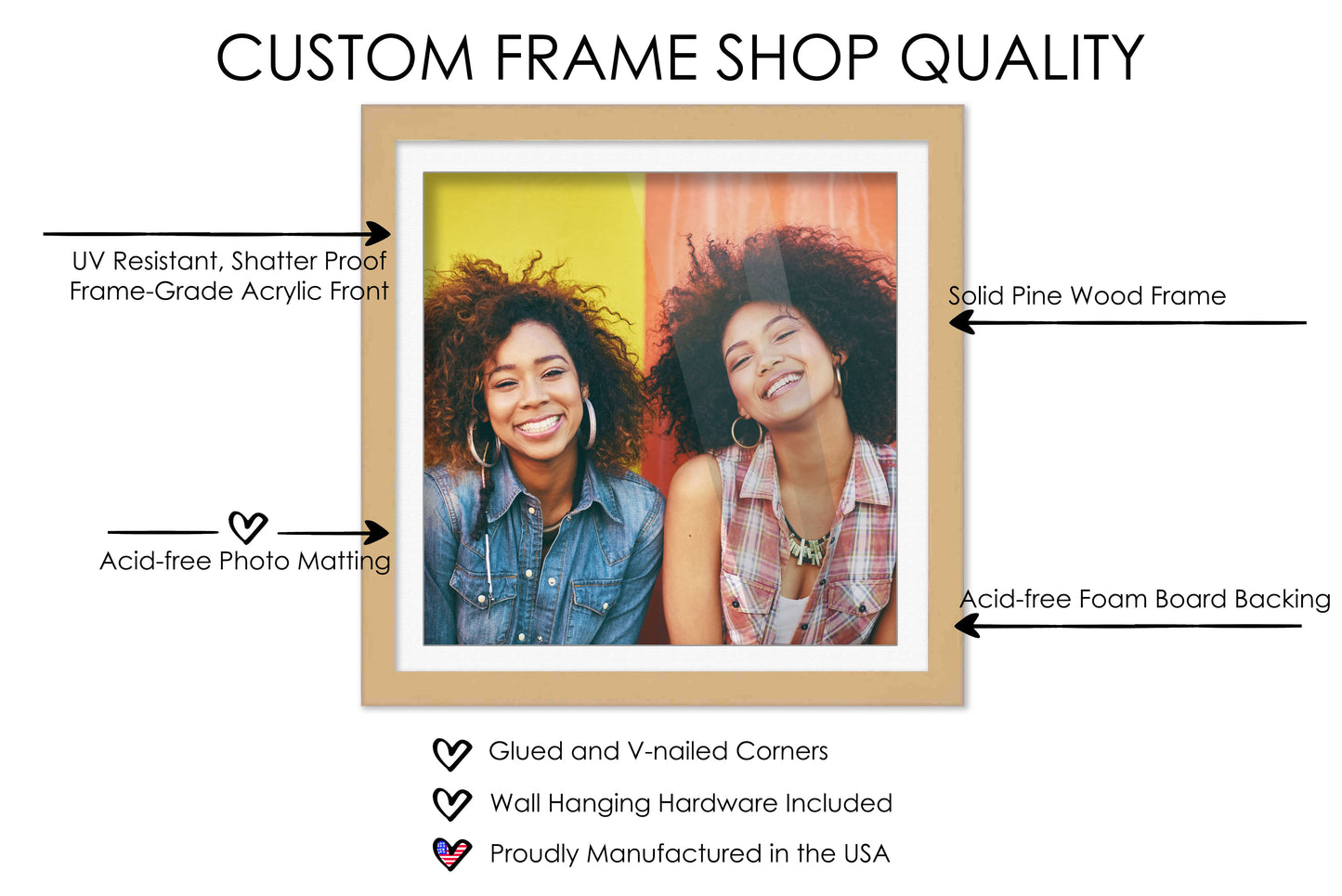 Natural Collage Frame with White Frame Mat - size reference