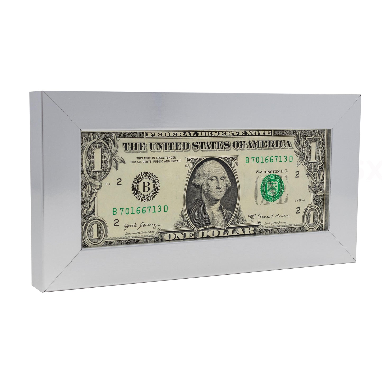 White First Dollar Currency Frame - corner and profile view