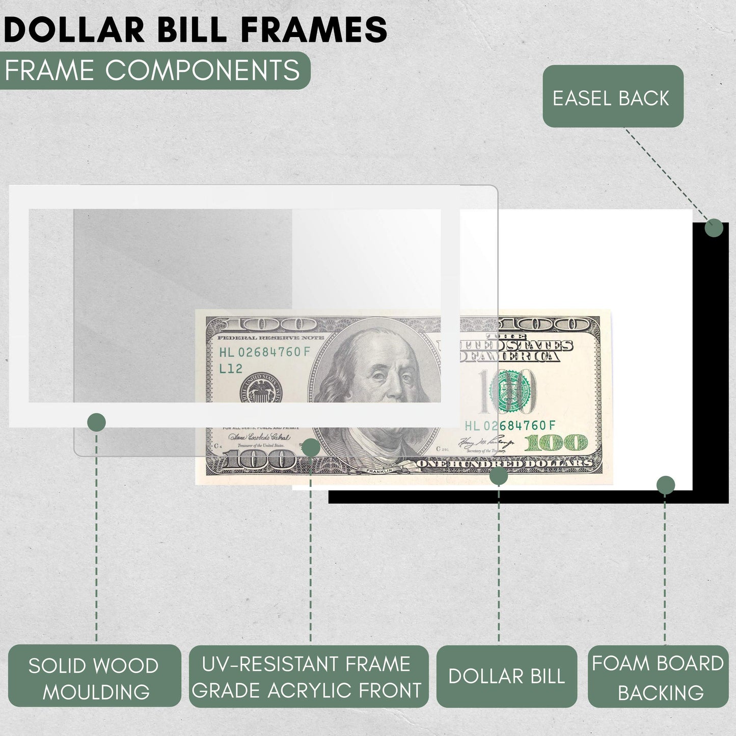 White First Dollar Currency Frame