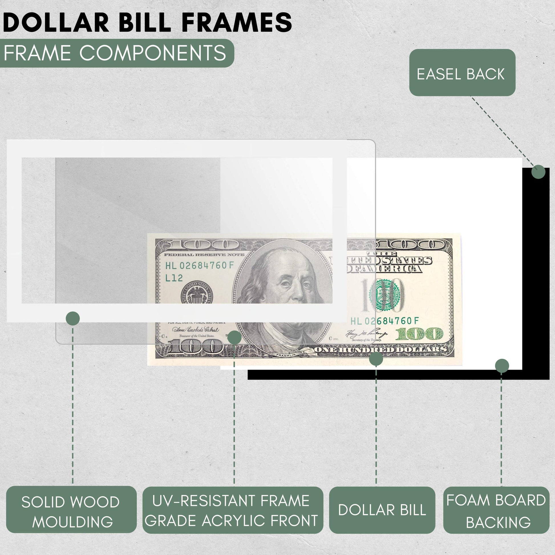White First Dollar Currency Frame