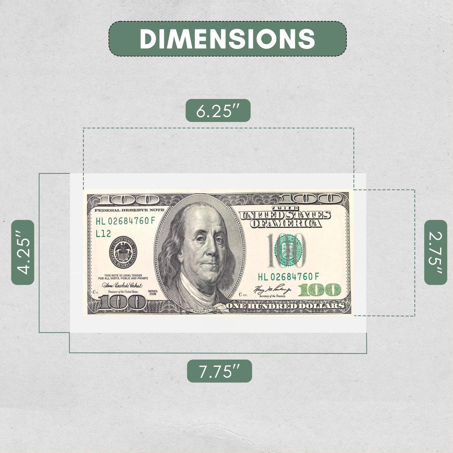 White First Dollar Currency Frame - detail view