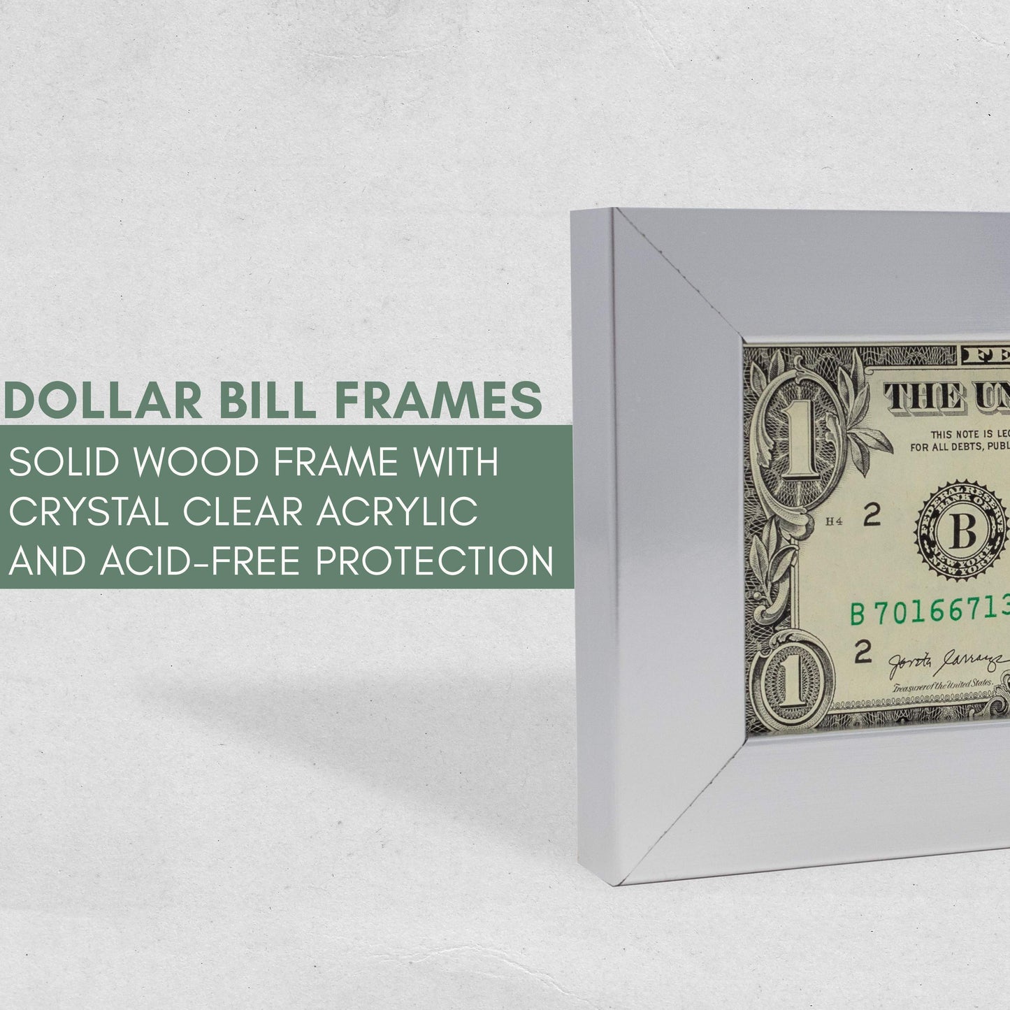 White First Dollar Currency Frame - back and hardware