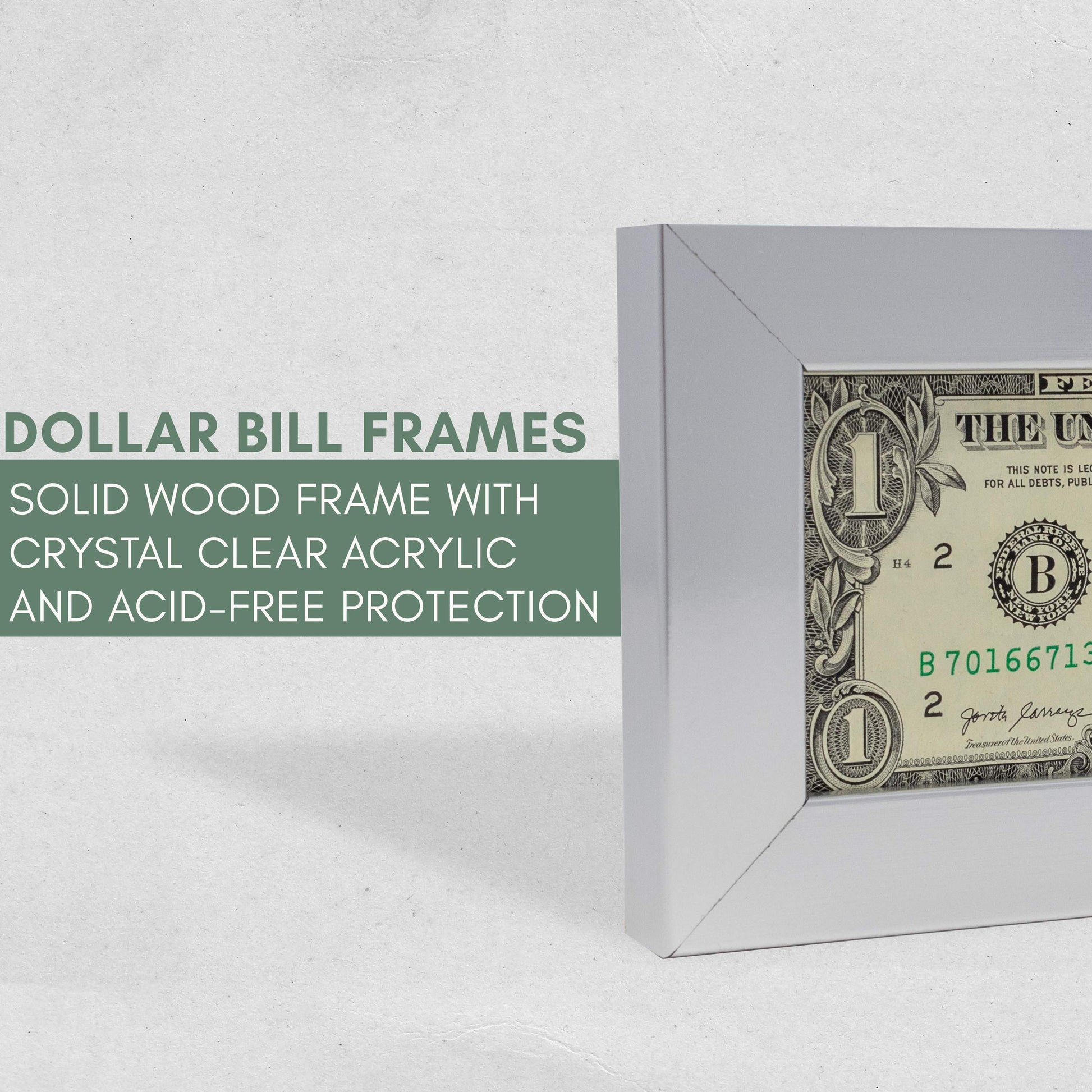 White First Dollar Currency Frame - back and hardware