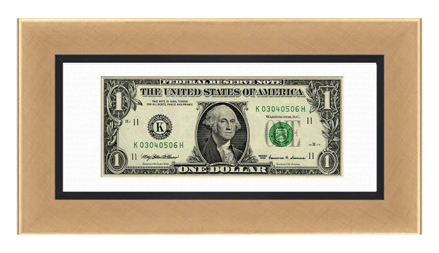 Dollar Bill Currency Frame (Style 14) - corner and profile view