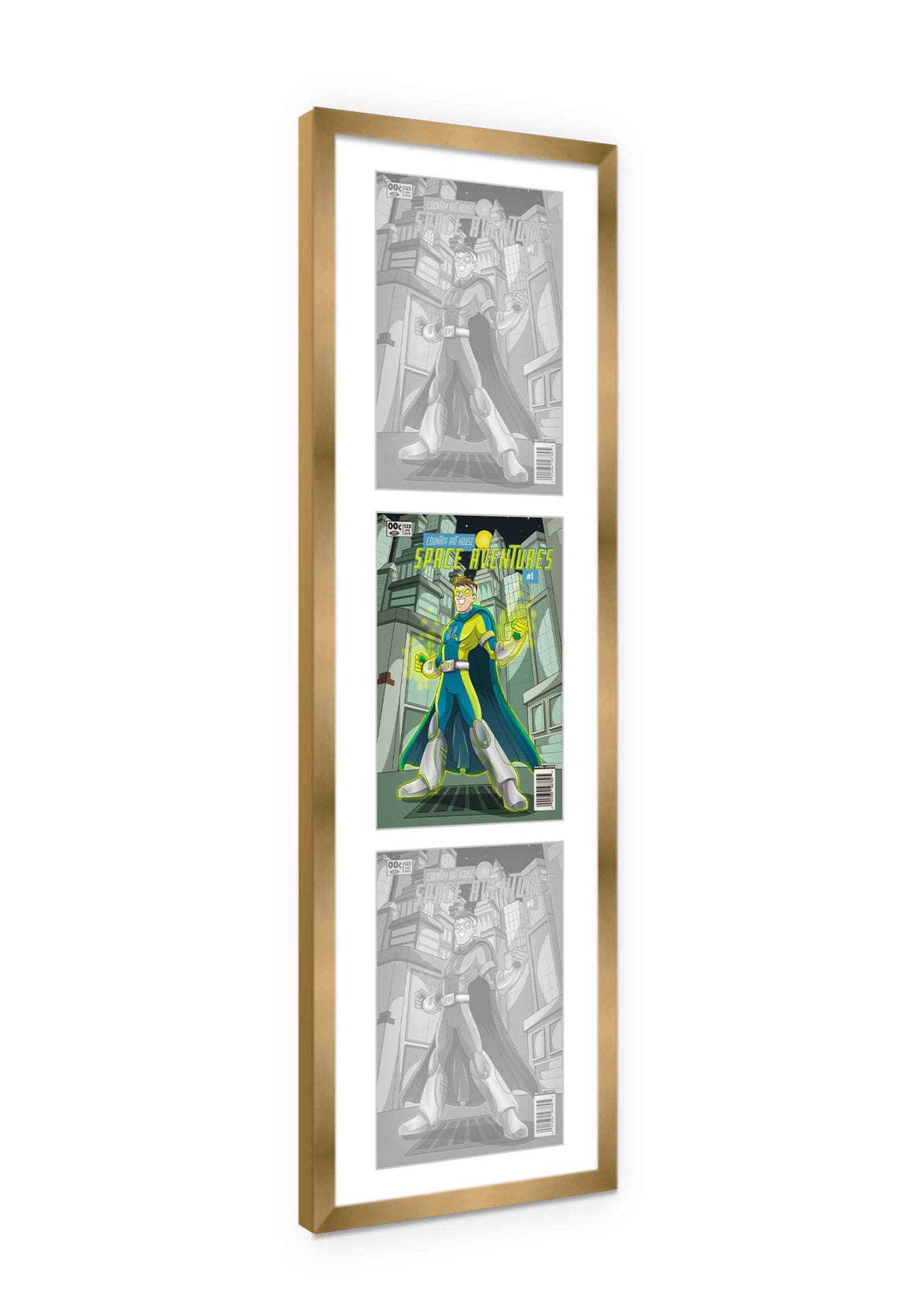 Comic Book Frame Bronze Gold Matted - back and hardware