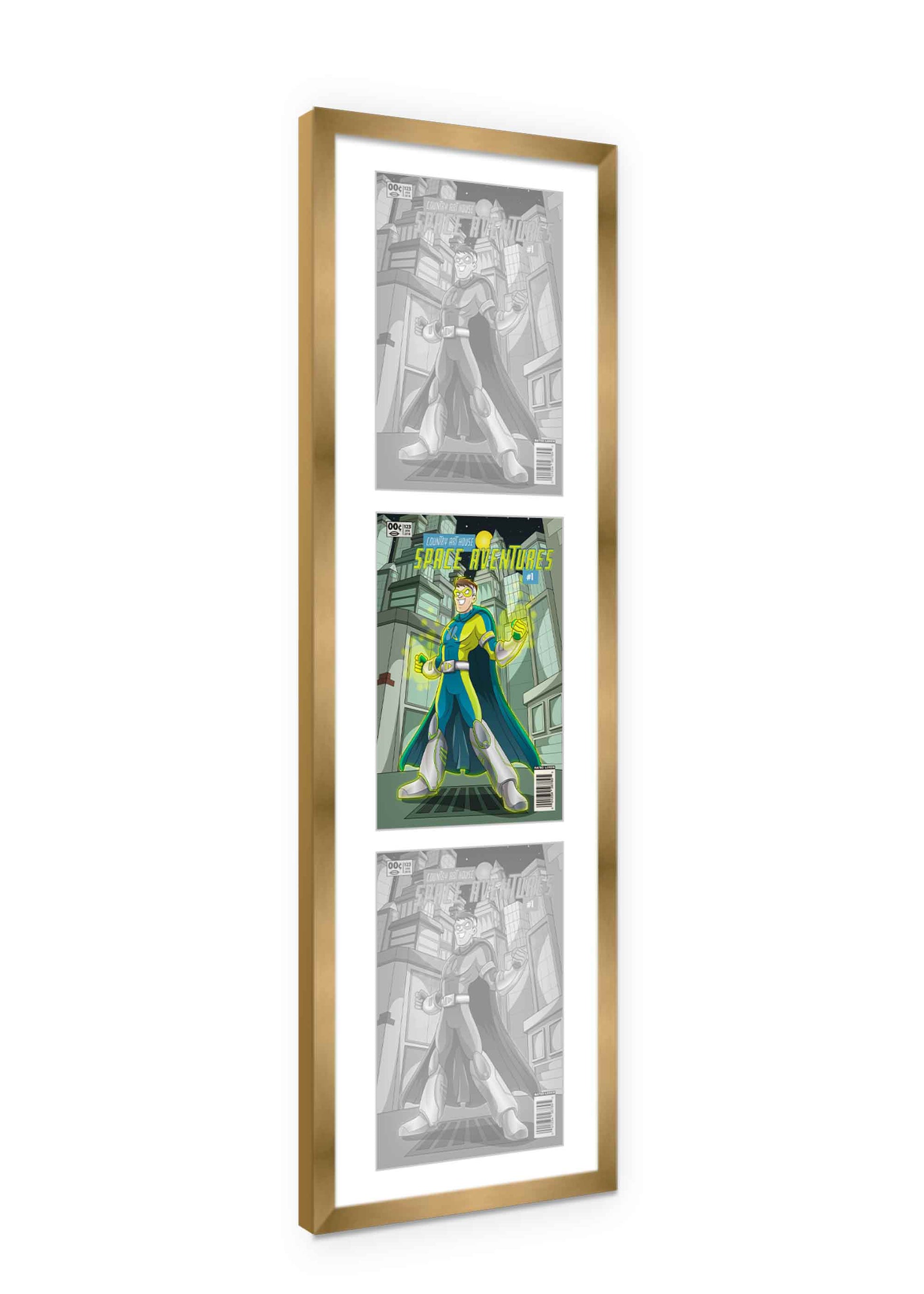 Comic Book Frame Bronze Gold Matted - back and hardware