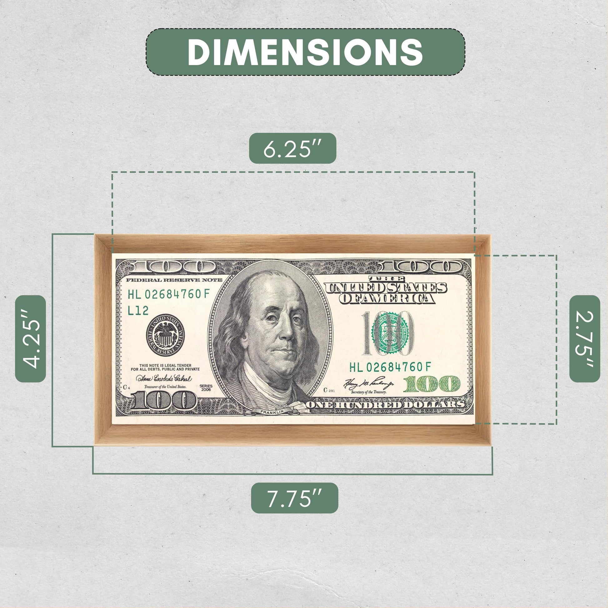 Bronze First Dollar Currency Frame - detail view