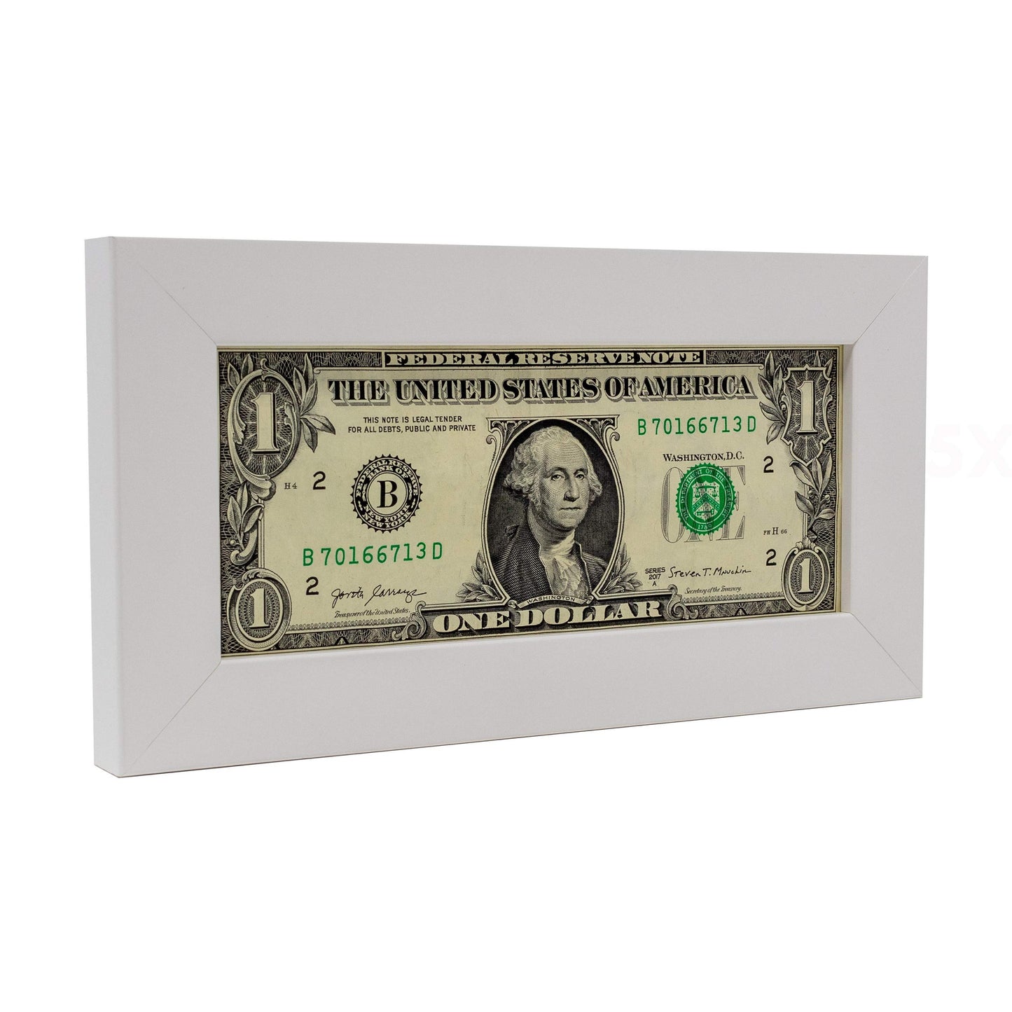 Silver First Dollar Currency Frame - corner and profile view