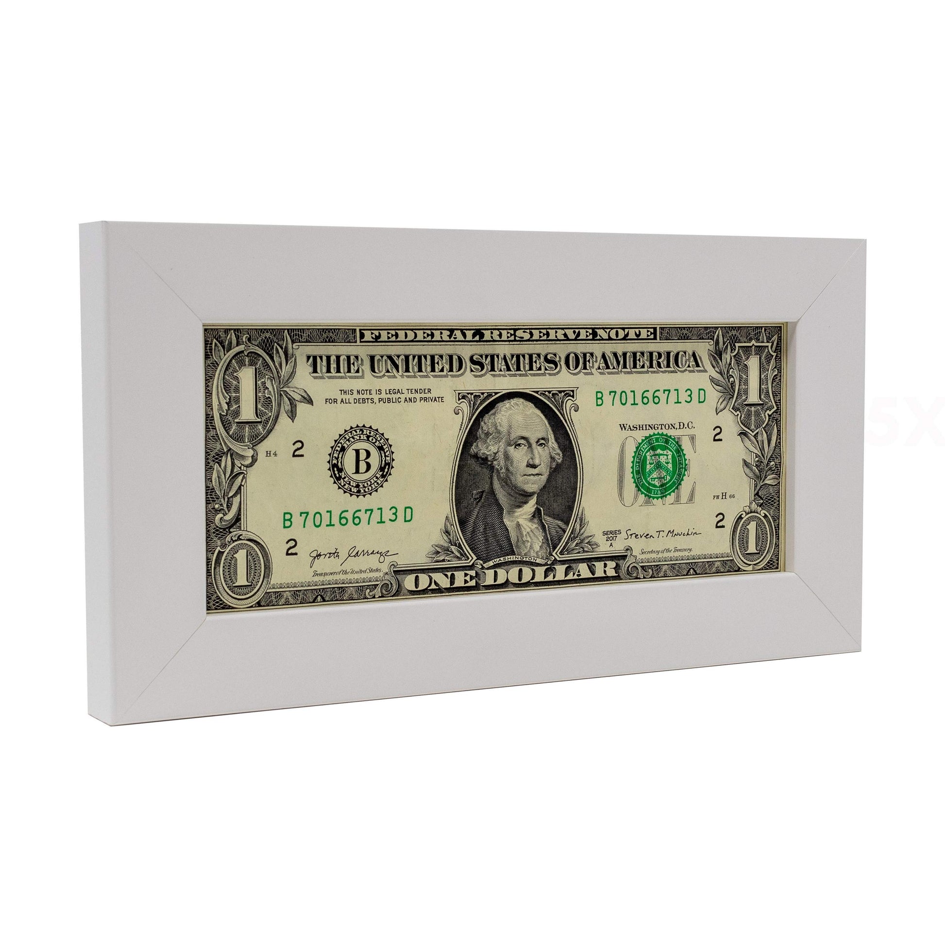 Silver First Dollar Currency Frame - corner and profile view