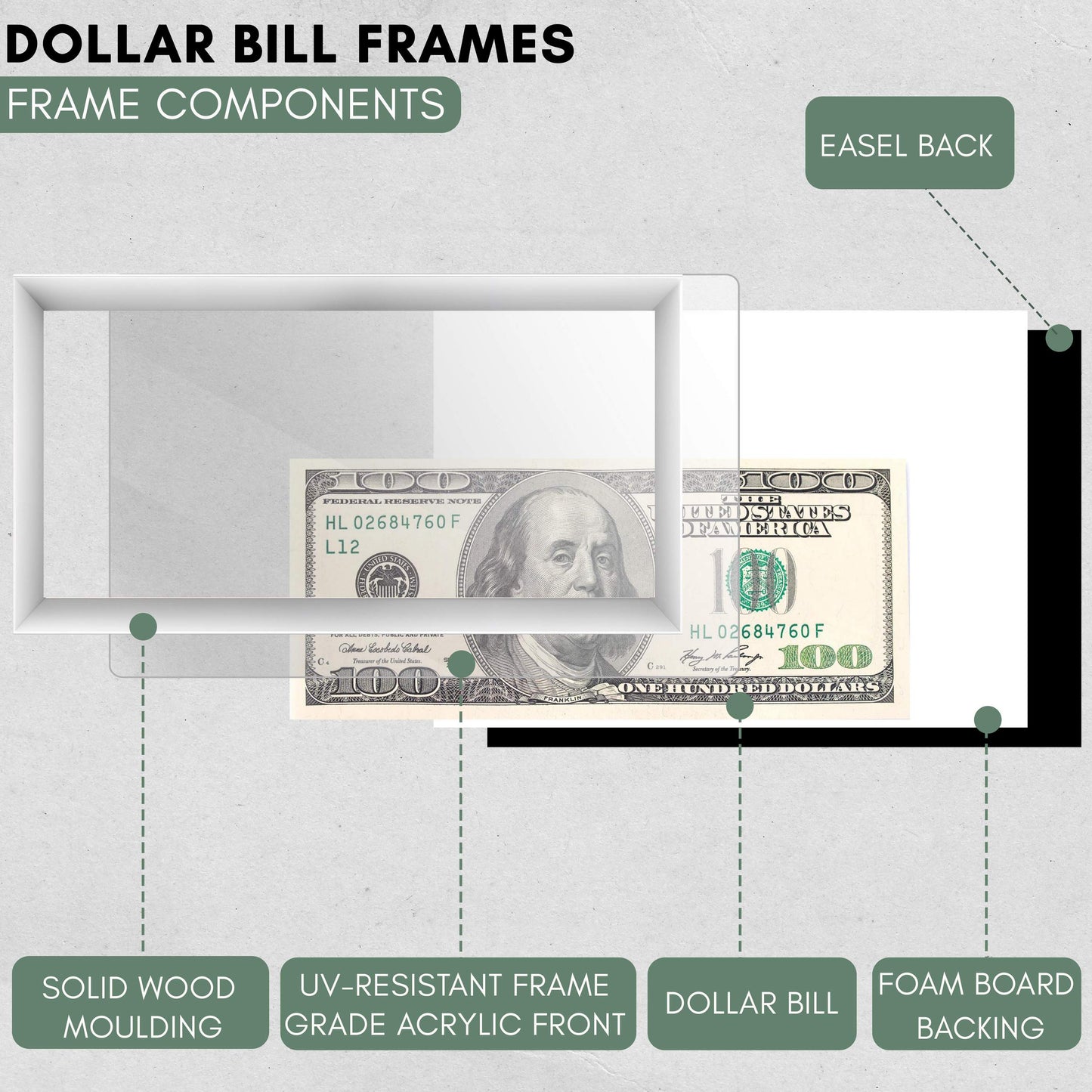 Silver First Dollar Currency Frame