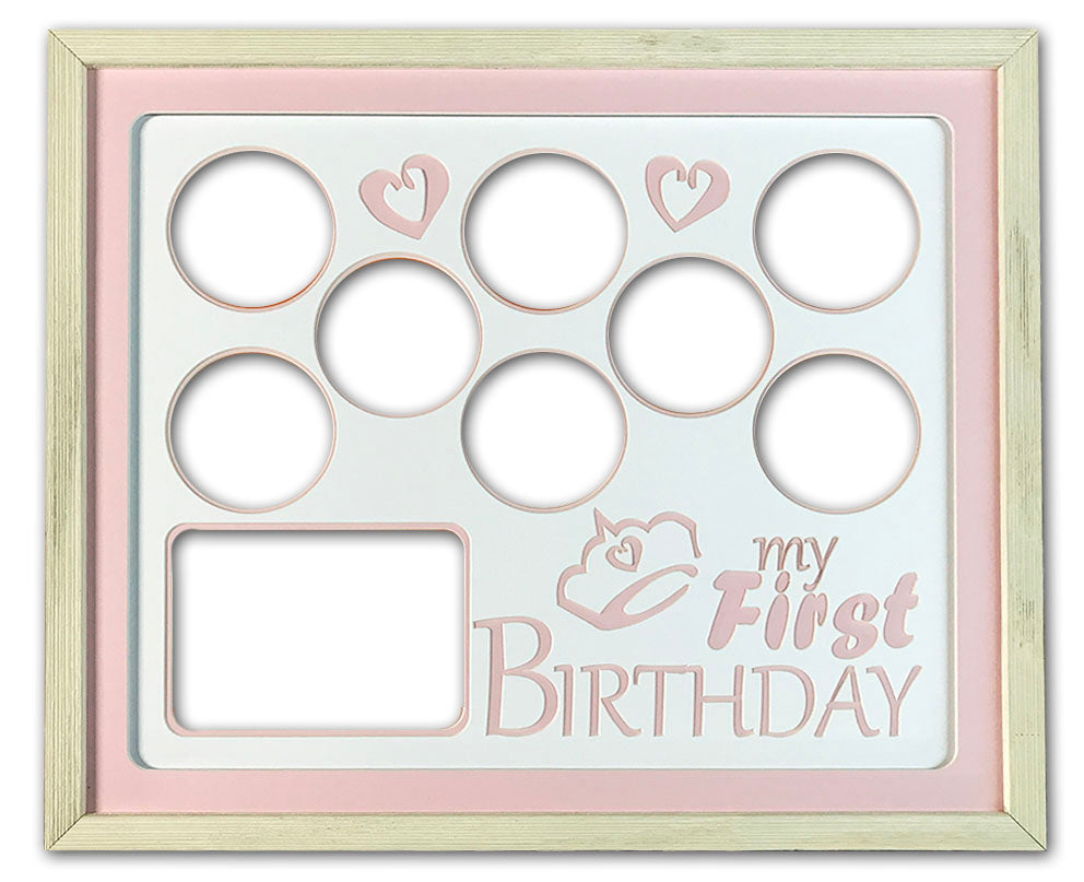 Baby's Girls First Birthday Collage Frame - detail view