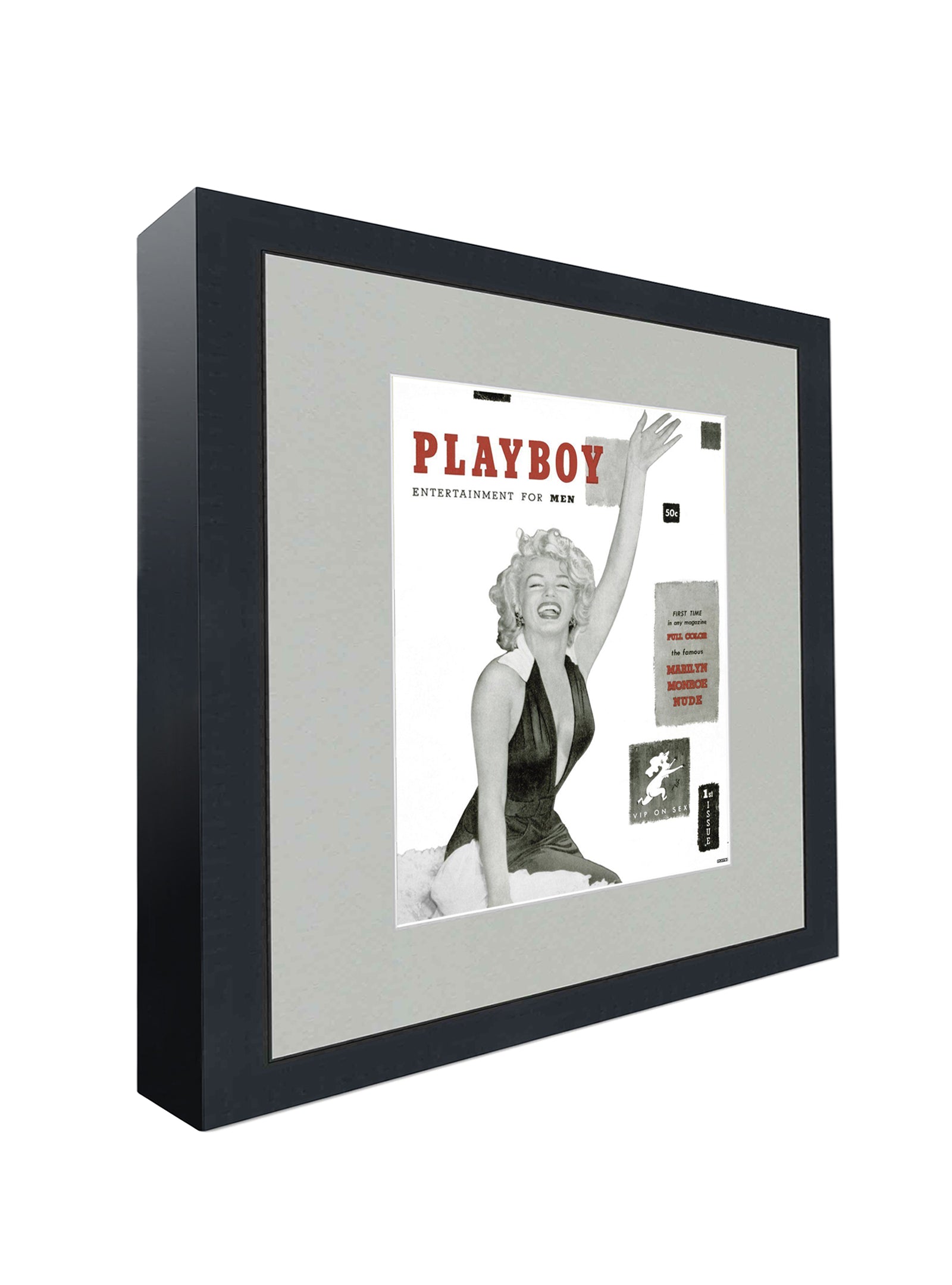 Black Wood Shadow Box Display Magazine Frame with Grey Mat