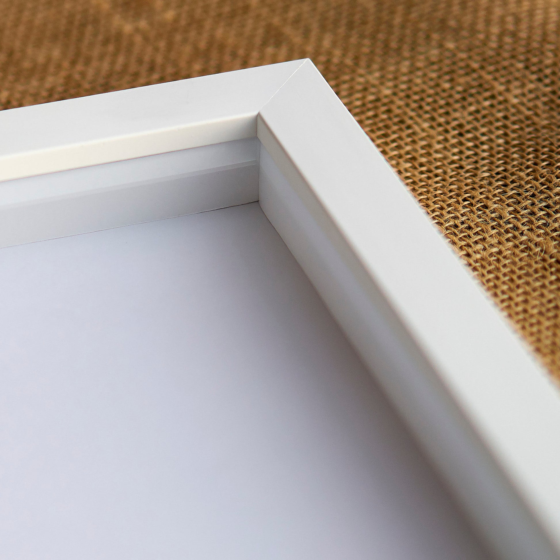 White Wood Shadow Box Display Magazine Frame with Grey Mat - detail view