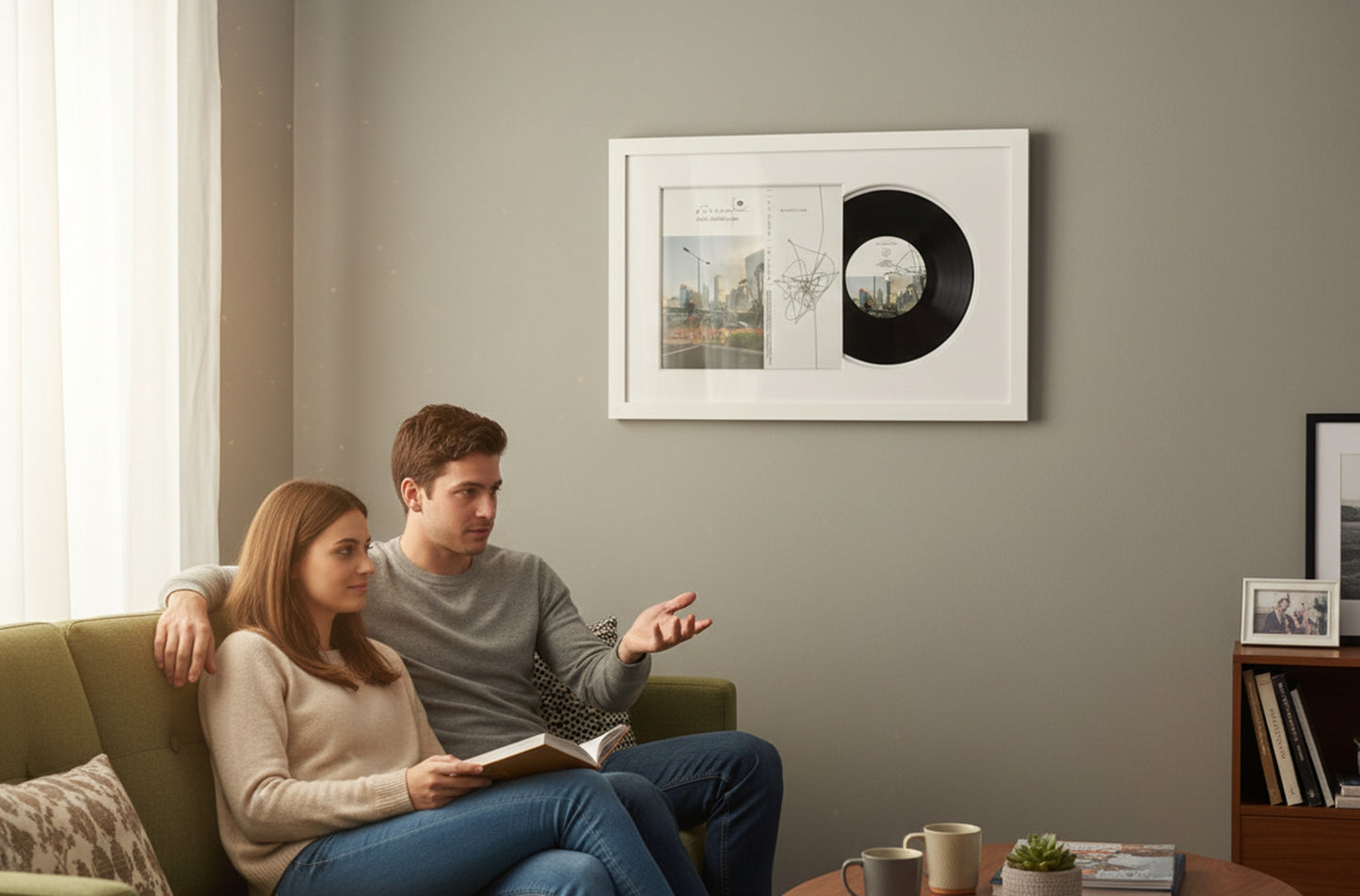 Hardwood Album Cover Keepsake Vinyl Record Frame (Style 5) - size reference