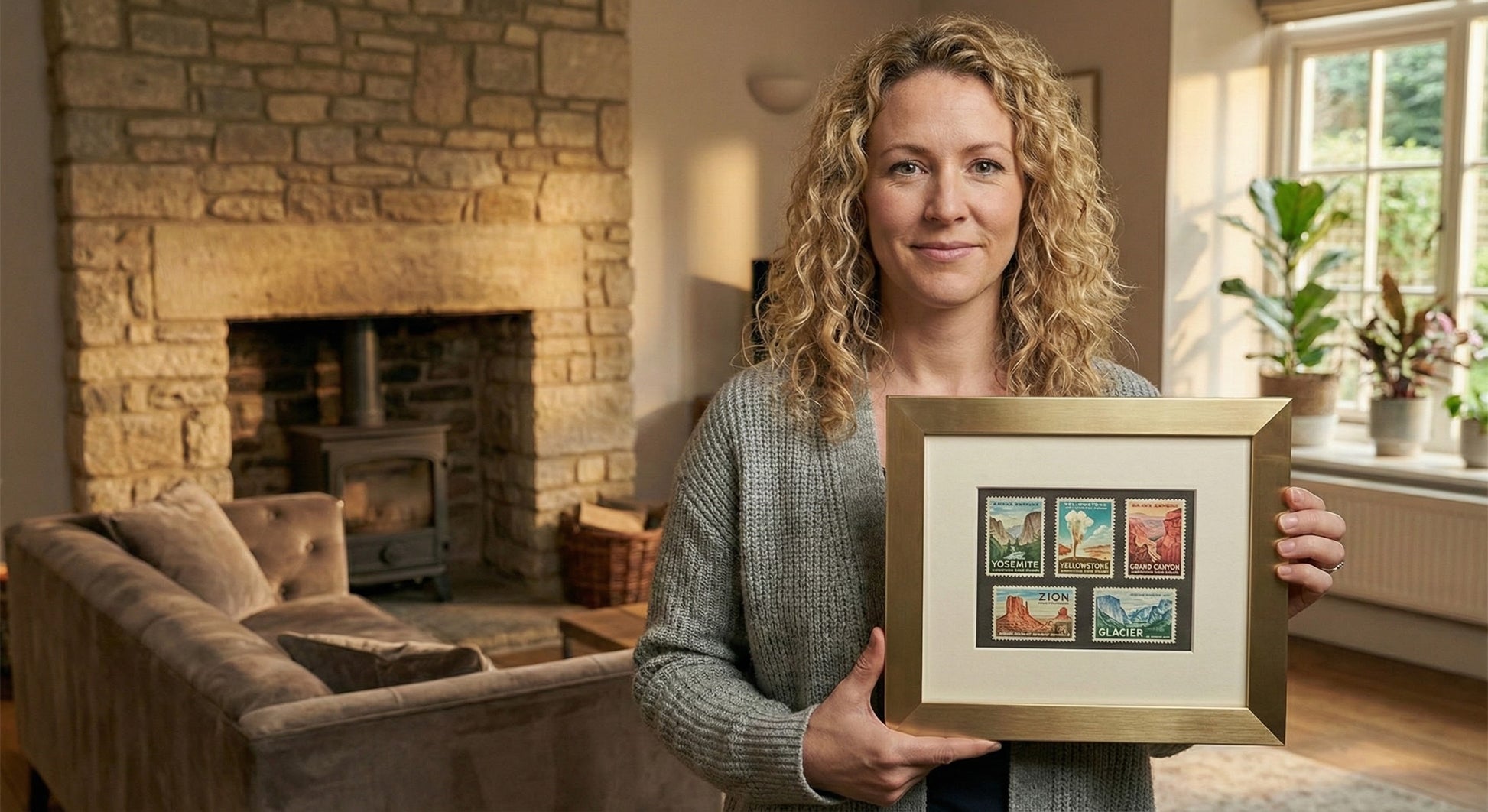Genuine Hardwood Stamp Collection Shadowbox Postage Stamp Frame (Style 1) - angle view