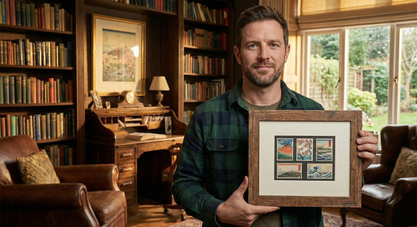Genuine Hardwood Stamp Collection Shadowbox Postage Stamp Frame (Style 6) - size reference