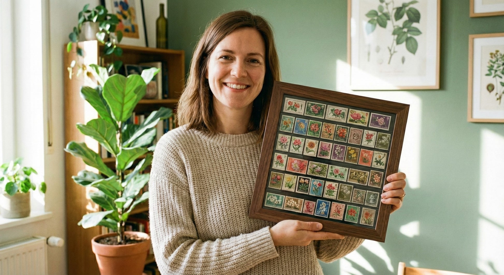 Genuine Hardwood Stamp Collection Shadowbox Postage Stamp Frame (Style 1) - close up