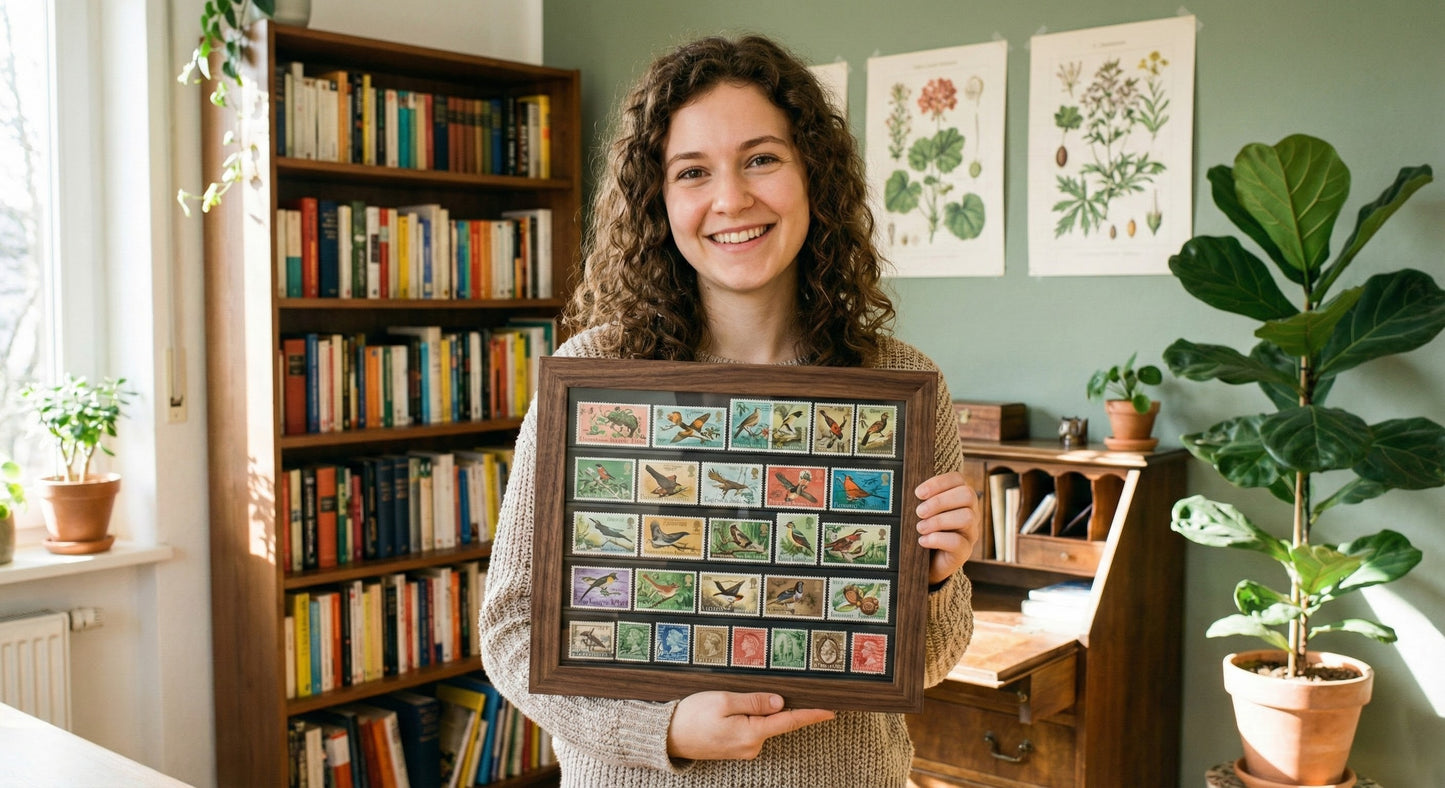 Genuine Hardwood Stamp Collection Shadowbox Postage Stamp Frame (Style 2) - included components